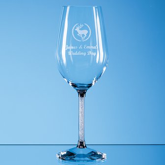 2 Crystal Red Wine Glasses with Diamante Filled Stems in a Satin Lined Gift Box