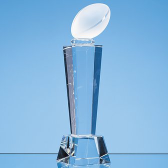 21cm Optical Crystal Rugby Ball Column Award