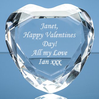 8cm Optical Crystal Clear Flat Facet Heart Paperweight