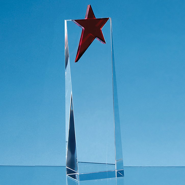 21cm Optical Crystal Rectangle with a Brilliant Red Star Award