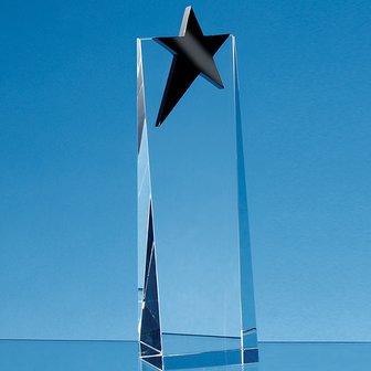 24cm Optical Crystal Rectangle with an Onyx Black Star Award