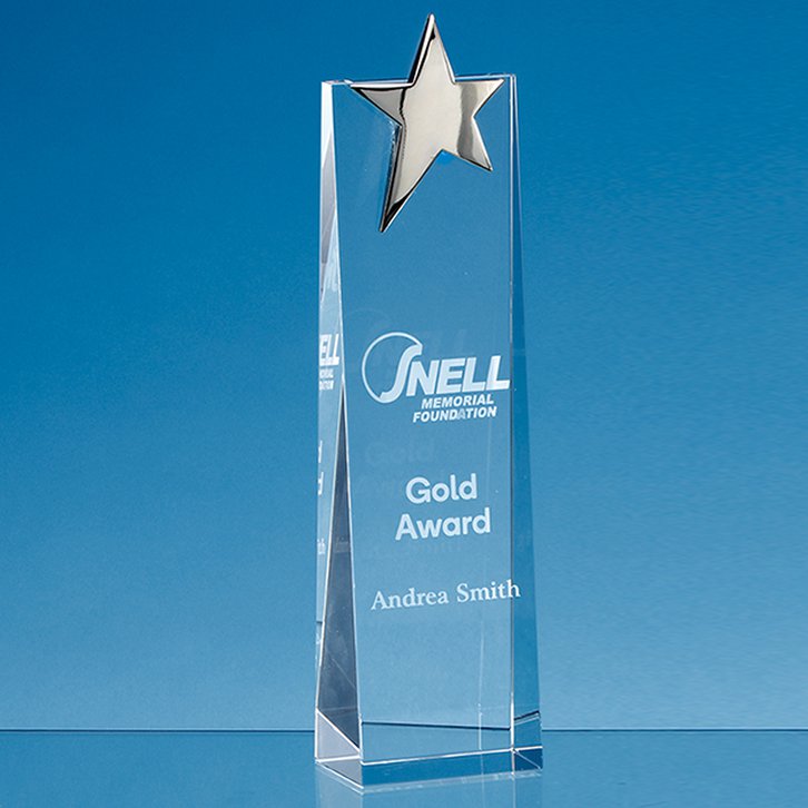 17.5cm Optical Crystal Rectangle with a Bronze Star