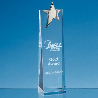 17.5cm Optical Crystal Rectangle with a Bronze Star