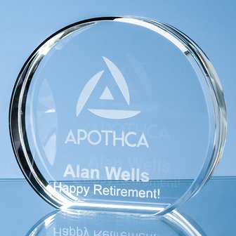 10.5cm x 12.5cm Optical Crystal Stand Up Circle Award