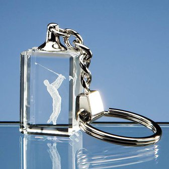 3D Driving Golfer Optical Crystal Keyring