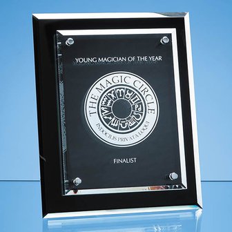 25cm x 20cm Onyx Black Desk Plaque with Mounted Clear Rectangle  H or V