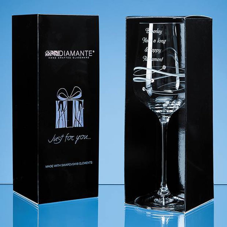 Just For You Diamante Wine Glass with Spiral Design Cutting in an attractive Gift Box