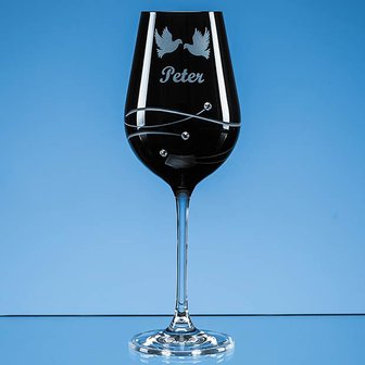 Single Onyx Black Diamante Wine Glass with Spiral Design Cutting
