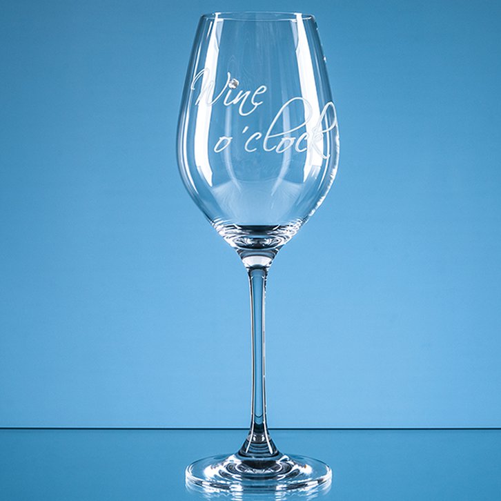 360ml Wine oclock Diamante Wine Glass