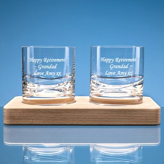 2 off 310ml Verona Crystalite Whisky Tumblers on a Beech Wood Base