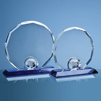 17.5cm Optical Crystal Decagon with Football on a Blue Base