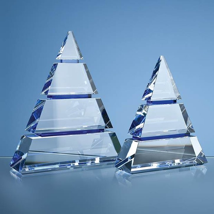 22.5cm Clear Optical Crystal Luxor Award with 3 Cobalt Blue Lines