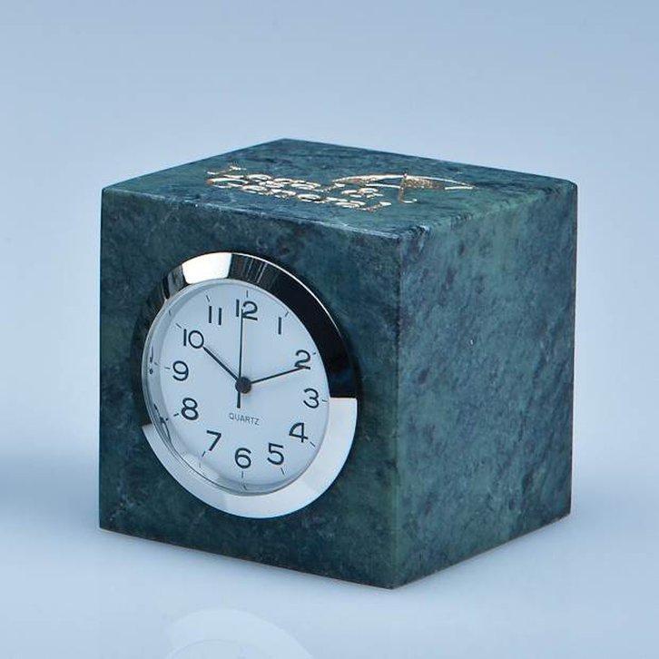 5cm Green Marble Bevel Edged Cube Clock