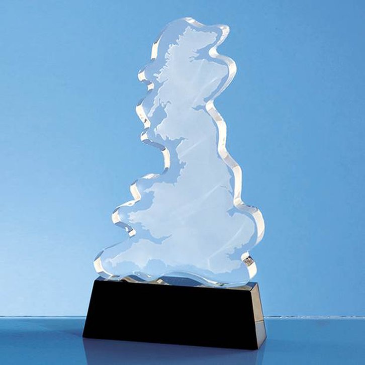 18cm Optical Crystal UK Silhouette Award on an Onyx Black Base