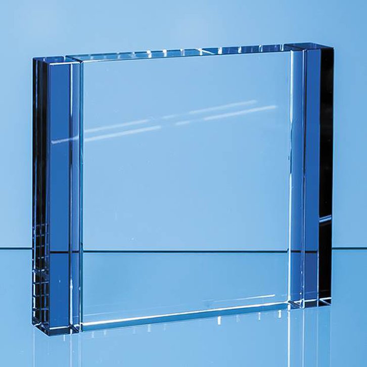 18cm Clear & Cobalt Blue Optical Crystal Column Rectangle Award