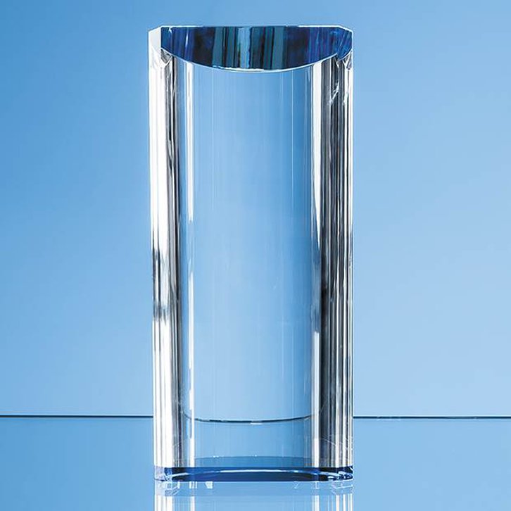 13.5cm Optical Crystal Semi Circular Cylinder with a Cobalt Blue Base