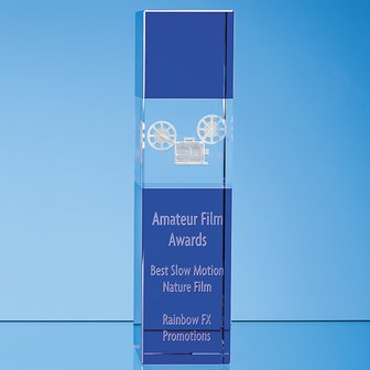 24cm Clear & Cobalt Blue Optical Crystal Square Column Award
