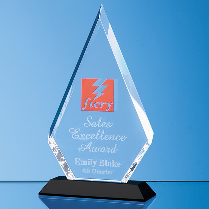 22.5cm Optical Crystal Facet Diamond Award on an Onyx Black Base