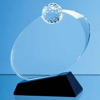 16cm Optical Crystal Golf Ball Award Mounted on an Onyx Black Base