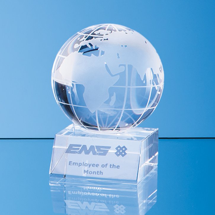 8cm Optical Crystal Globe Mounted on a Clear Crystal Base