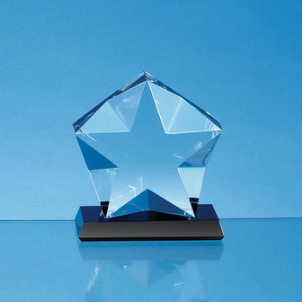 15cm x 5cm Optical Crystal Facetted Star Mounted on an Onyx Black Base
