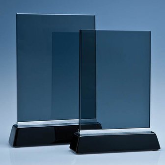 19cm x 13.5cm x 10mm Smoked Glass Rectangle on a Black Base