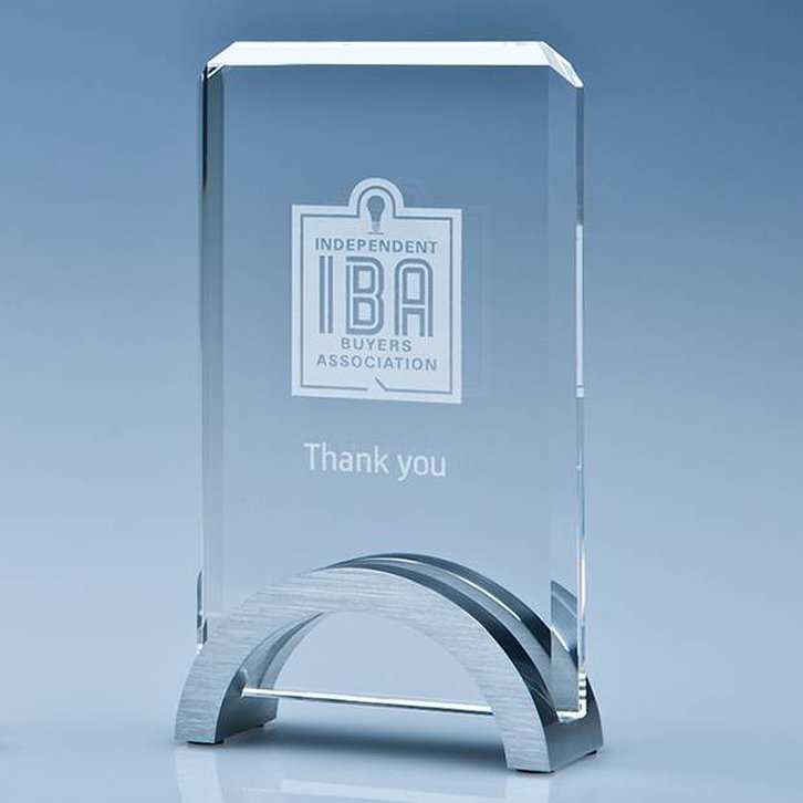 15cm x 9cm x 15mm Optical Crystal Rectangle on an Aluminium Base