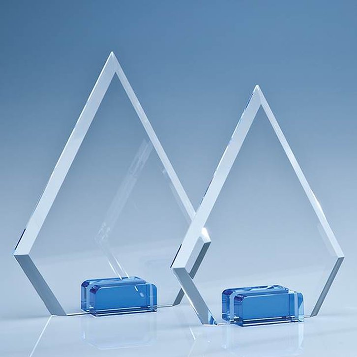 16cm Optical Crystal Diamond with a Cobalt Blue Base