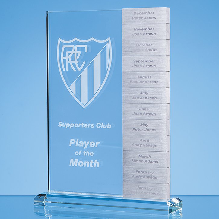 24cm x 17cm x 10mm Clear Glass Monthly Rectangle Award with 12 x Winners Plaques