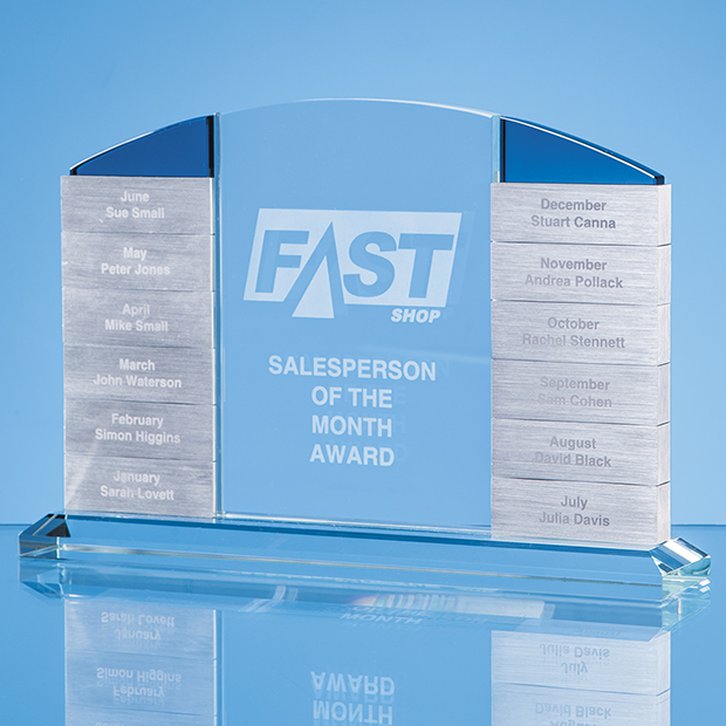 15cm x 22.5cm x 10mm Clear Glass Monthly Arch Award with 12 x Winners Plaques