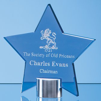 14cm Cobalt Blue Glass Star Mounted on a Brushed Aluminium Base