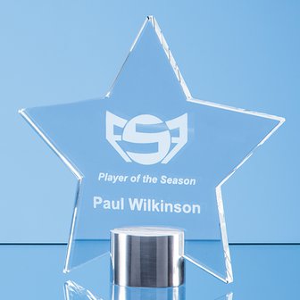 14cm Clear Glass Star Mounted on a Brushed Aluminium Base